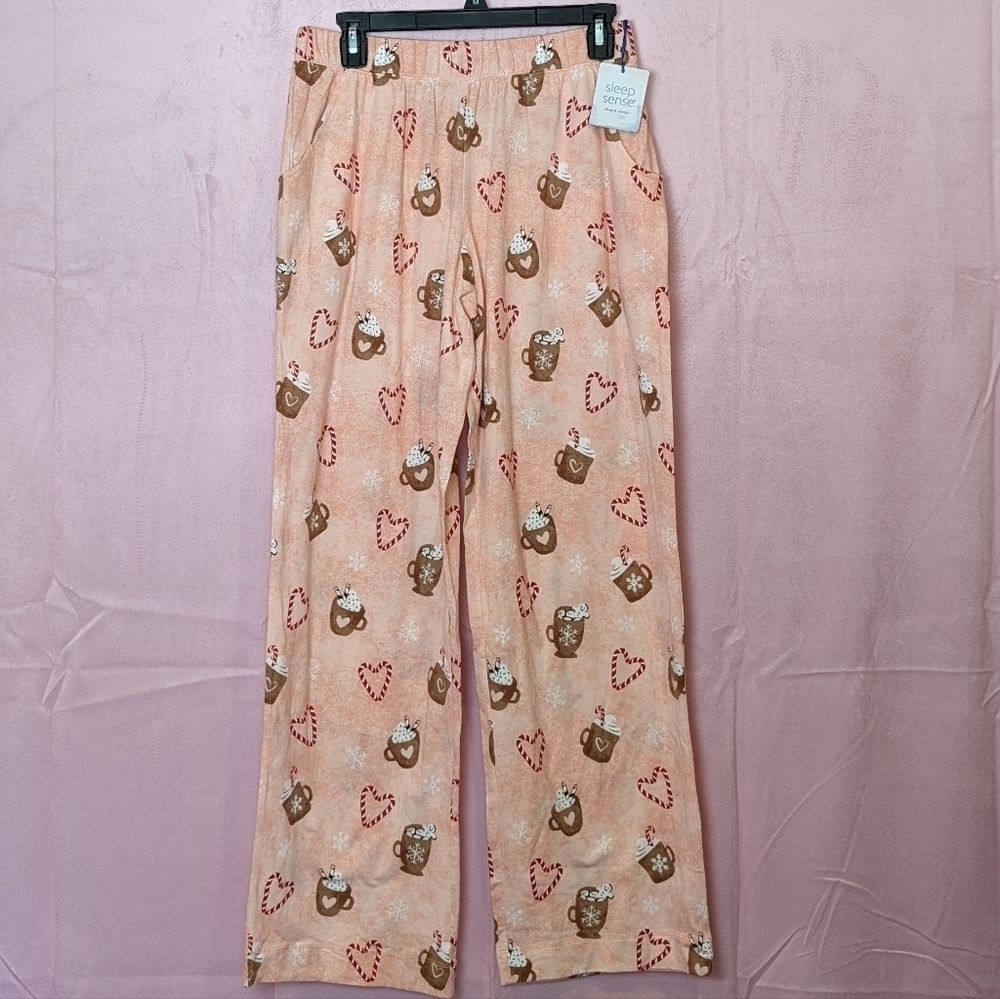 Sleep Sense Pink Candy Canes and Hot Cocoa Pajama Pants with Pockets size Small